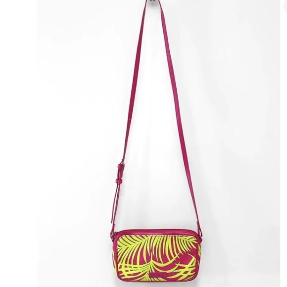 EUC Vera Bradley Pink & Neon Green Palm Fronds Faux Leather Small Crossbody Bag - Picture 4 of 8